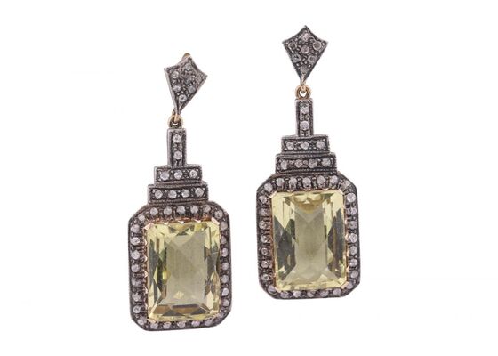 ART DECO STYLE CITRINE AND ROSE CUT DIAMOMD EARRINGS, CIRCA 1960