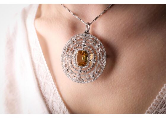 ANTIQUE CITRINE AND DIAMOND CIRCULAR NECKLACE BROOCH