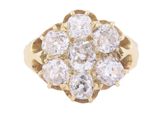 EDWARDIAN OLD EUROPEAN CUT CLUSTER RING, 1909