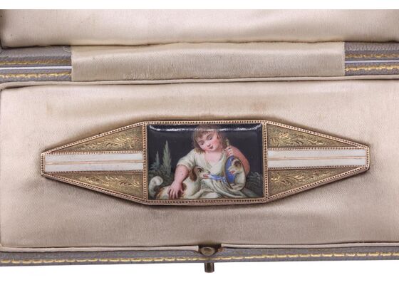 NEOCLASSICAL GOLD AND ENAMEL TOOTHPICK BOX, CIRCA 1790