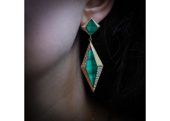 1970's Malachite earrings with diamonds