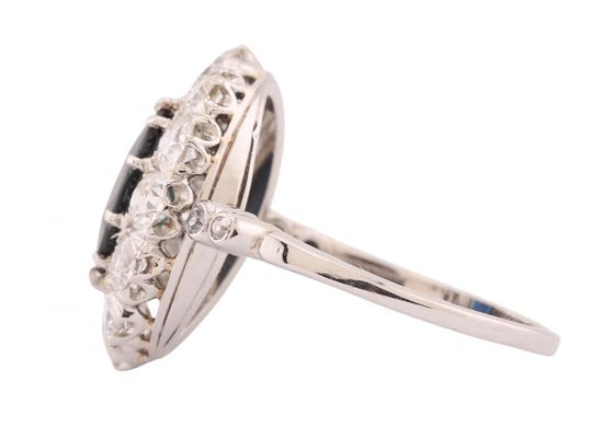 Edwardian Platinum Oval Sapphire & Diamond Cluster Ring