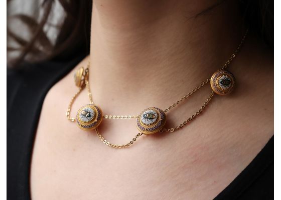 18ct Gold Micromosaic Scarab Necklace