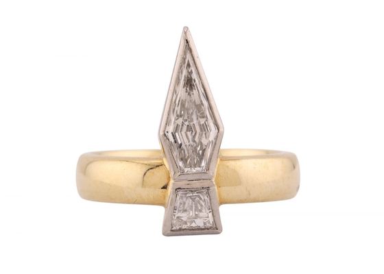 18kt Yellow and White Gold Kite Cut Diamond Ring