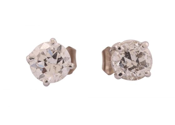 18kt White Gold Old European Cut Diamond Stud Earrings