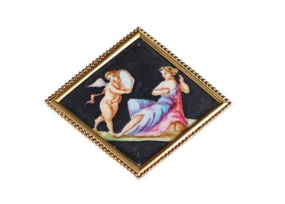 18ct Gold Cupid and Venus Enamel Brooch