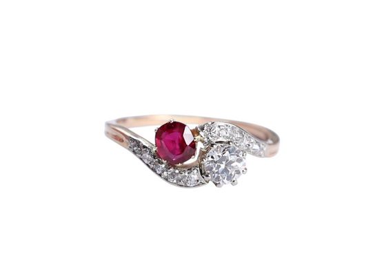 14ct Gold Ruby and Diamond Toi et Moi Ring