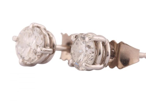 18kt White Gold Old European Cut Diamond Stud Earrings