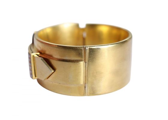 18ct Gold Pearl and Enamel Buckle Bangle