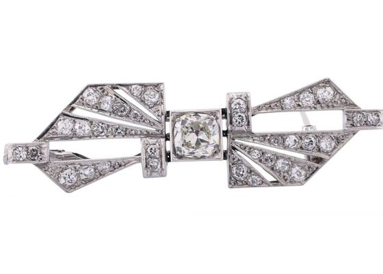 Platinum Art Deco Diamond Bow Brooch