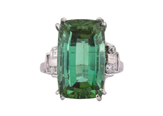 18ct White Gold Lagoon Tourmaline and Diamond Ring