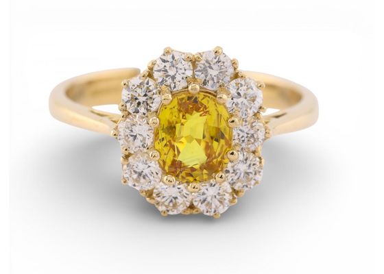 18ct Gold Yellow Sapphire and Diamond Cluster Ring