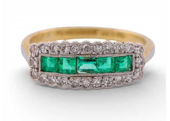 Art Deco 18ct Gold Emerald and Diamond Ring