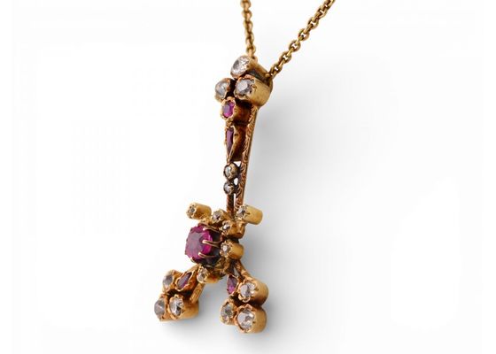 Victorian 18ct Gold Ruby and Diamond Pendant Necklace