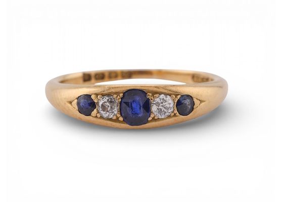 Antique 18ct Gold Sapphire and Diamond Five Stone Ring