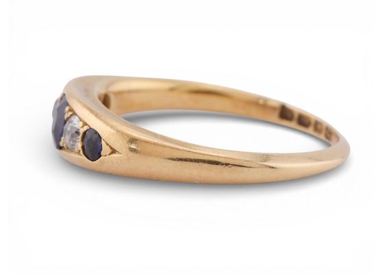 Antique 18ct Gold Sapphire and Diamond Five Stone Ring