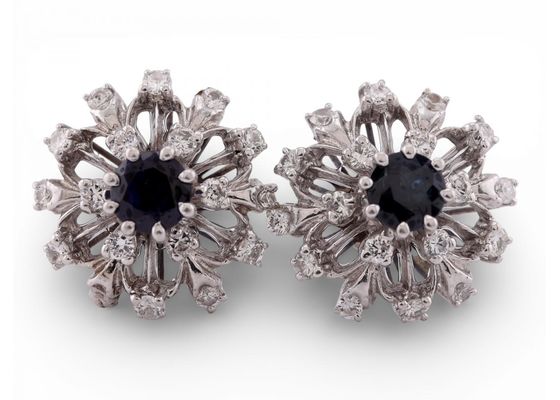 18ct White Gold Sapphire and Diamond Cluster Earrings18ct White Gold Sapphire and Diamond Cluster Earrings