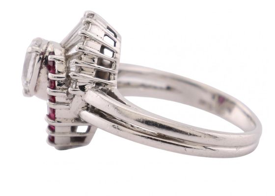 Oscar Heyman Platinum Pear Diamond and Ruby Ballerina Ring