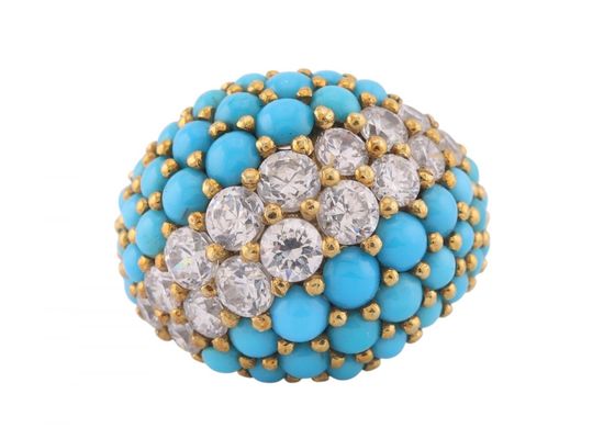 18kt Gold Turquoise and Diamond Bombé Ring