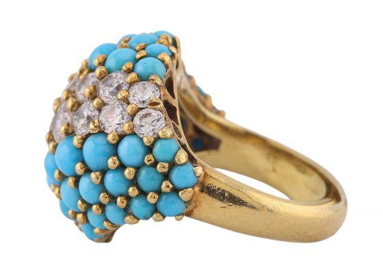 18kt Gold Turquoise and Diamond Bombé Ring