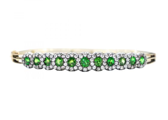 Demantoid Garnet and Diamond Bangle in Silver on 18ct Gold