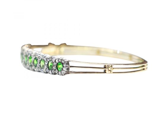 Demantoid Garnet and Diamond Bangle in Silver on 18ct Gold