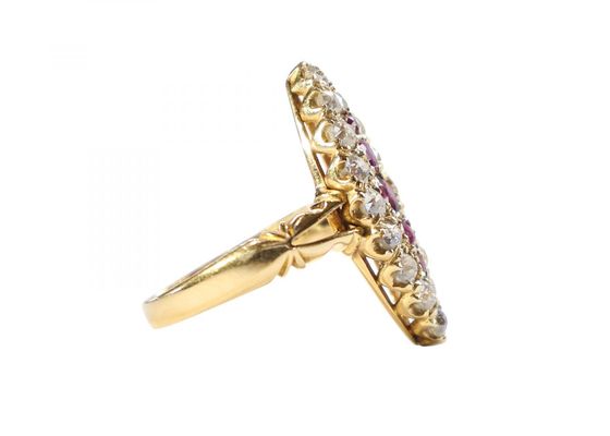 Victorian 18ct Gold Ruby and Diamond Navette Ring