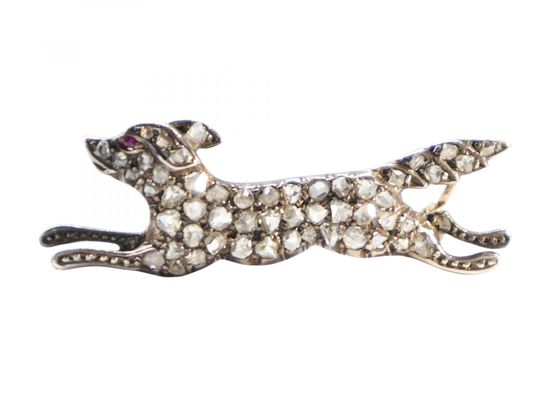 Victorian Diamond Running Dog Brooch