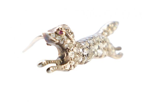 Victorian Diamond Running Dog Brooch
