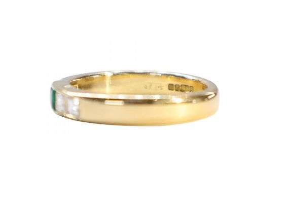 18ct Gold Emerald and Diamond Three Stone Band18ct Gold Emerald and Diamond Three Stone Band