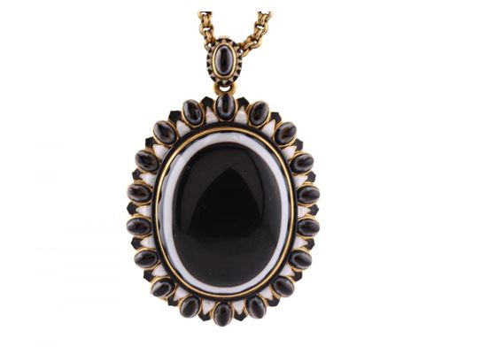 Gold Banded Agate Locket Pendant