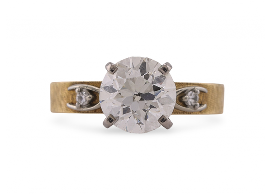 18ct Gold and Platinum Diamond Solitaire Ring with Florentine Band