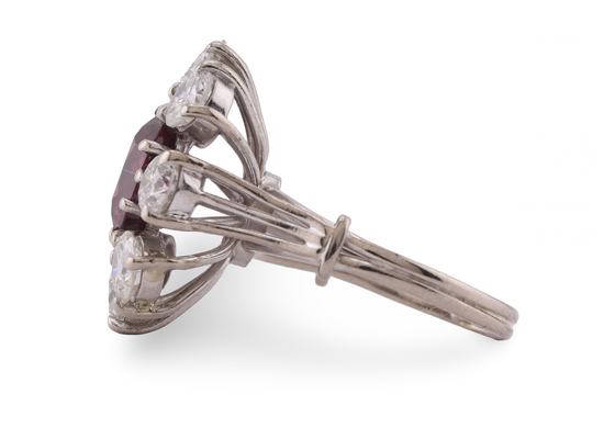 White Gold Ruby and Diamond Starburst Cluster Ring