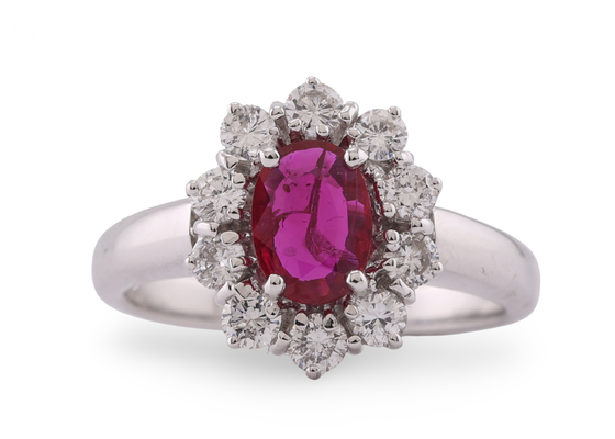 18ct White Gold Ruby and Diamond Cluster Ring