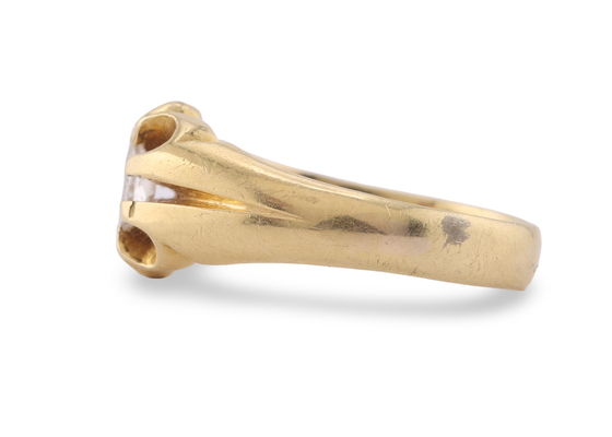 European cut diamond solitaire ring set in 18k yellow gold