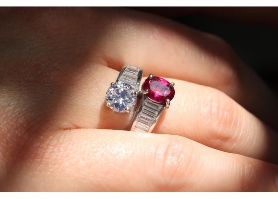 18kt White Gold Diamond and Rubellite Crossover Ring
