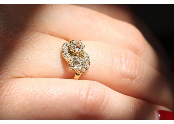 18kt Yellow Gold Old Mine Cut Diamond Two Stone Twist Ring