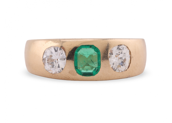 Emerald and diamond three stone ring