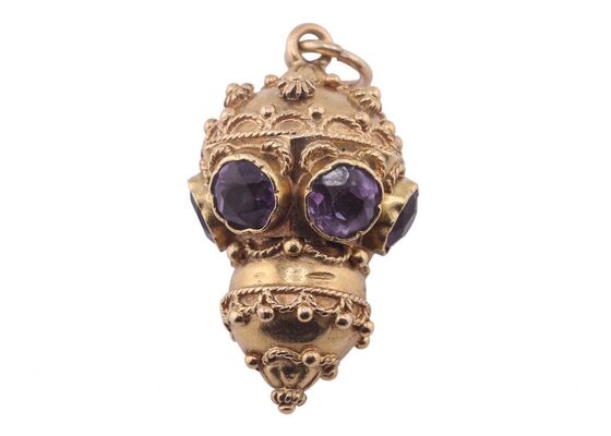 ETRUSCAN REVIVAL AMETHYST AND GOLD TAILSMAN PENDANT
