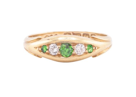 VICTORIAN DEMANTOID GARNET AND DIAMOND RING, 1864