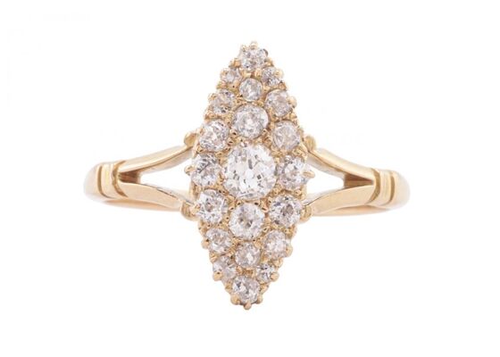 OLD EUROPEAN-CUT DIAMOND MARQUISE CLUSTER, CIRCA 1900