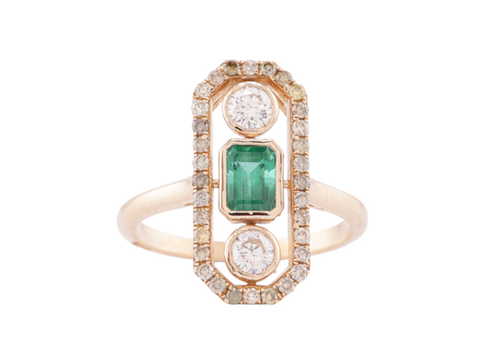 EMERALD AND DIAMOND PLAQUE RING
