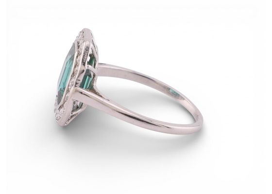 Art Deco Green Tourmaline and Diamond Cluster Ring in Platinum