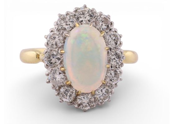 Vintage Opal and Diamond Cluster Ring in 18kt Gold