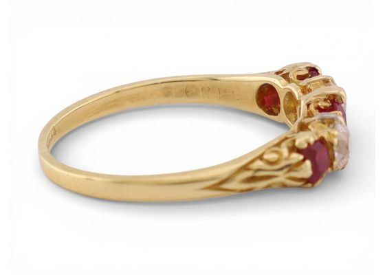 Victorian Ruby and Diamond Five-stone Ring in 18kt Yellow Gold
