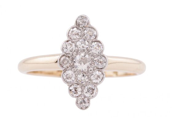 EARLY TWENTIETH CENTURY DIAMOND MARQUISE SHAPE CLUSTER RING