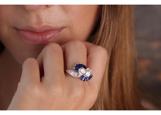 Platinum Diamond and Sapphire Toi et Moi Ring by Oscar Heyman