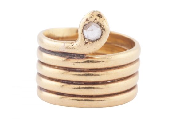 LATE VICTORIAN ROSE-CUT DIAMOND FIVE-COIL SNAKE RING, CIRCA 1890