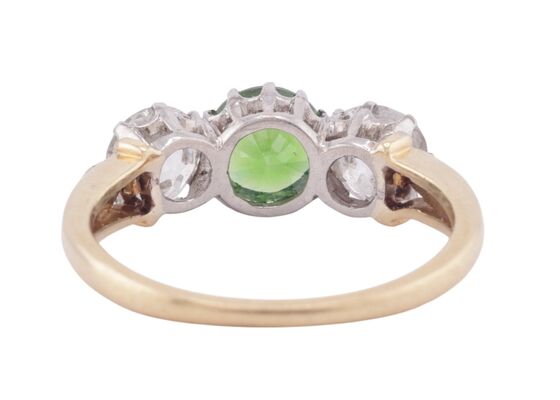 DEMANTOID GARNET AND DIAMOND THREE STONE RING, CIRCA 1960