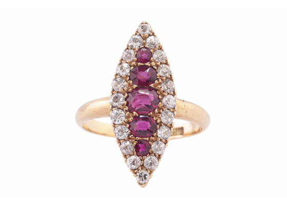 EDWARDIAN RUBY AND DIAMOND CLUSTER RING, 1903